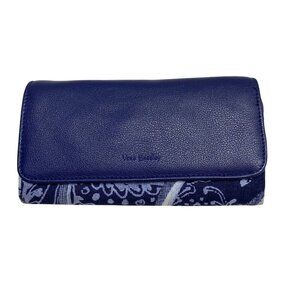 Vera Bradley Blue Paisley Wallet With Polka Dot Interior & Snap Closure